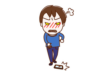 （全身正面）怒りに任せてスマートフォンを床に投げて叩きつける少年