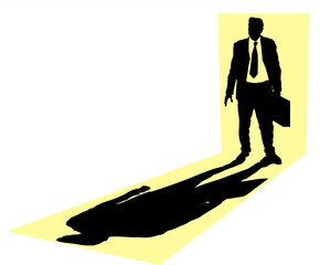 Illustration of businessman with briefcase standing in doorway