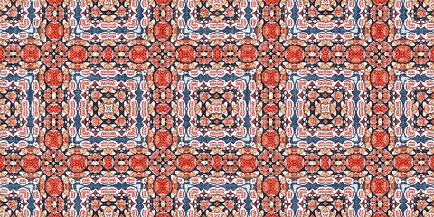 Retro blue red pattern clash geometric bandana border. Masculine fashion edging trim banner with nantucket style decorative design. Endless repeatable tape