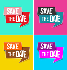 Collection of colorful stickers SAVE THE DATE  