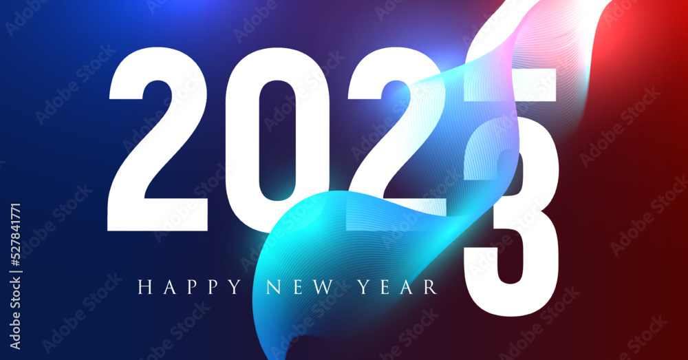 Poster 2023 numbers in neo futuristic style with wavy abstract shape for event poster, greeting card cover,