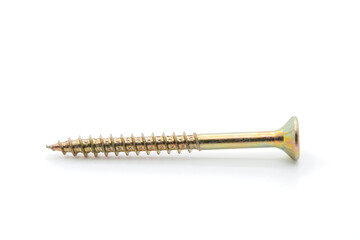 Screws in a close up, wood screws, white background, cropped image