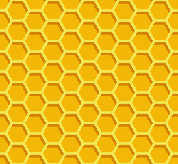 Fototapeta premium Honeycomb background. Beehive seamless pattern. Vector illustration of flat geometric texture symbol. Hexagon, hexagonal raster, sign or mosaic cell icon. Honey bee hive, golden orange yellow.
