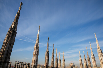 Milan duomo rooftop spires.