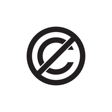 Creative commons public domain. Copyright, copy writing or bookmark icon. Vector symbol of prohibition. Non copyright icon sign. Free to use. Without legal recognition. Graphic design illustration.