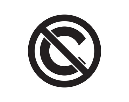 Creative commons public domain. Copyright, copy writing or bookmark icon. Vector symbol of prohibition. Non copyright icon sign. Free to use. Without legal recognition. Graphic design illustration.