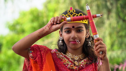 Durga Puja Look Photo-shoot based on agomoni Festival with ethnic look.like A face of Hindu goddess...