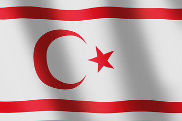 National flag of Turkish Republic of Northern Cyprus. TRNC white flag with crescent and horizontal red stripes with smooth wind wave for banner or background. Waves ripples on flag