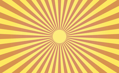 Bright sunshine background. Japanese style simple abstract geometry wallpaper. Glare effect, red yellow sunburst pattern. Vector illustration of a radial ray. For copy space, posters, or social media.