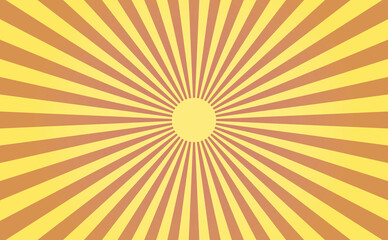 Bright sunshine background. Japanese style simple abstract geometry wallpaper. Glare effect, red yellow sunburst pattern. Vector illustration of a radial ray. For copy space, posters, or social media.
