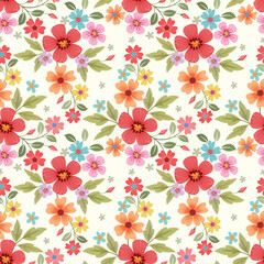 Blooming colorful flowers in seamless pattern. Can be used for fabric textile wallpaper.