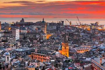 Fotobehang Genova, Italië Downtown Skyline met historische torens © SeanPavonePhoto