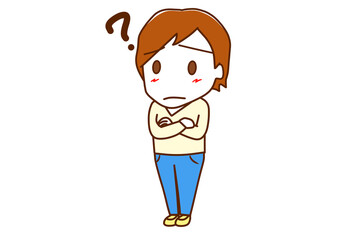 （全身斜め）腕を組んではてなと疑問に思っている白人男性