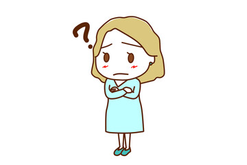 （全身斜め）腕を組んではてなと疑問に思っている白人女性