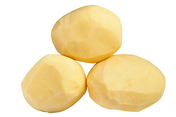 peeled raw potato isolated on white background.