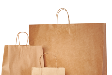 Brown paper bags of different sizes insulated on a white background.