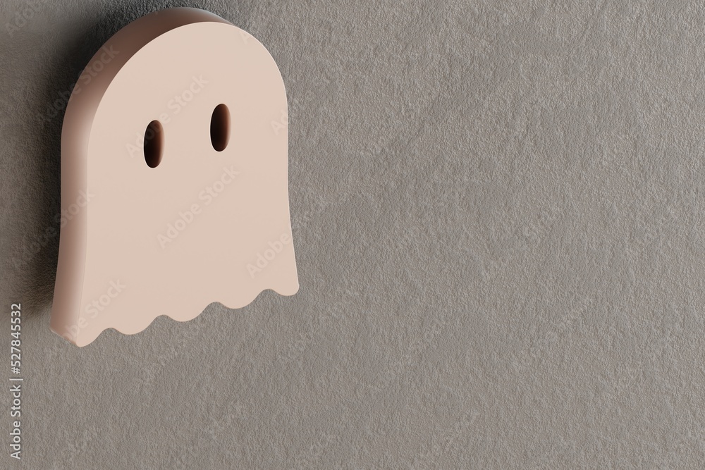 Poster beautiful abstract illustrations golden halloween ghost symbol icons on a gray wall background. 3d r