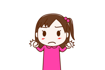 （上半身正面）握りこぶしを作り気合を入れるようにファイティングポーズを作る少女