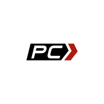 Letter PC logo with simple right arrow design ideas