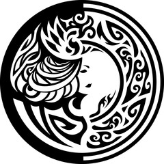 celtic scandinavian illustration of valkyrie or witch with tribal ornament