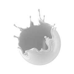 3d render, round milk splash isolated on blue background. White paint splashing. Liquid spherical clip art.