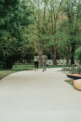 Couple running in the distance