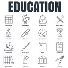 Obraz premium Set of Education back to school icon logo vector illustration. back to school pack symbol template for graphic and web design collection