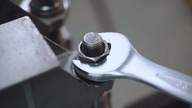 Tightening a large nut with a wrench