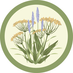Round label with wildflowers