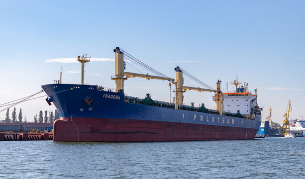 Gdansk, Poland - August 14, 2022: A picture of a bulk carrier in the Gdansk Shipyard.