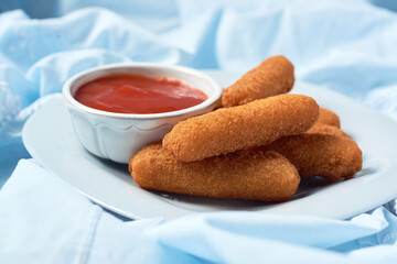 Crispy Mozzarella Sticks with ketchup