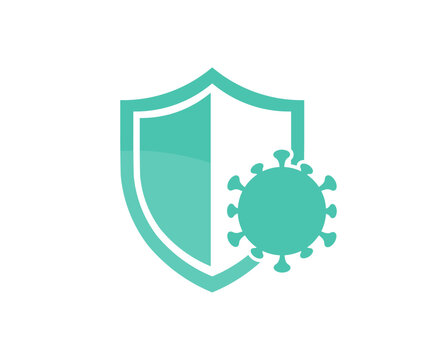 Virus and shield, antibacterial protection, antiviral drug logo design. Antibacterial protection icon, shield and virus  vector design and illustration.
