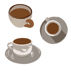 Cup of coffee set illustration isolated on white background.