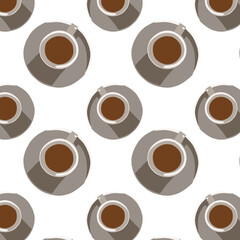 Cute cartoon cup coffee on white background pattern illustration.