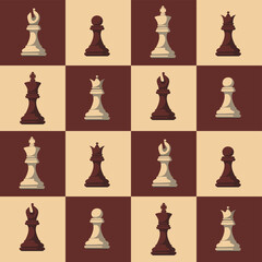 Set of chess figures. Chess icons set. Vector chessboard