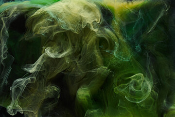 Liquid fluid art abstract background. Green dancing acrylic paints underwater, cosmic smoke ocean © amixstudio