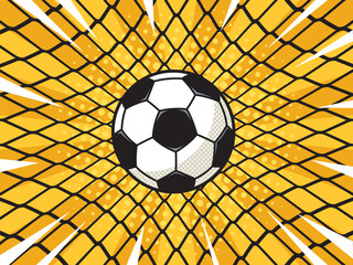 soccer football ball in goal net pop art retro vector illustration. Comic book style imitation.