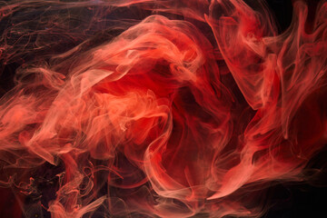 Fototapeta premium Red smoke abstract background, acrylic paint underwater explosion