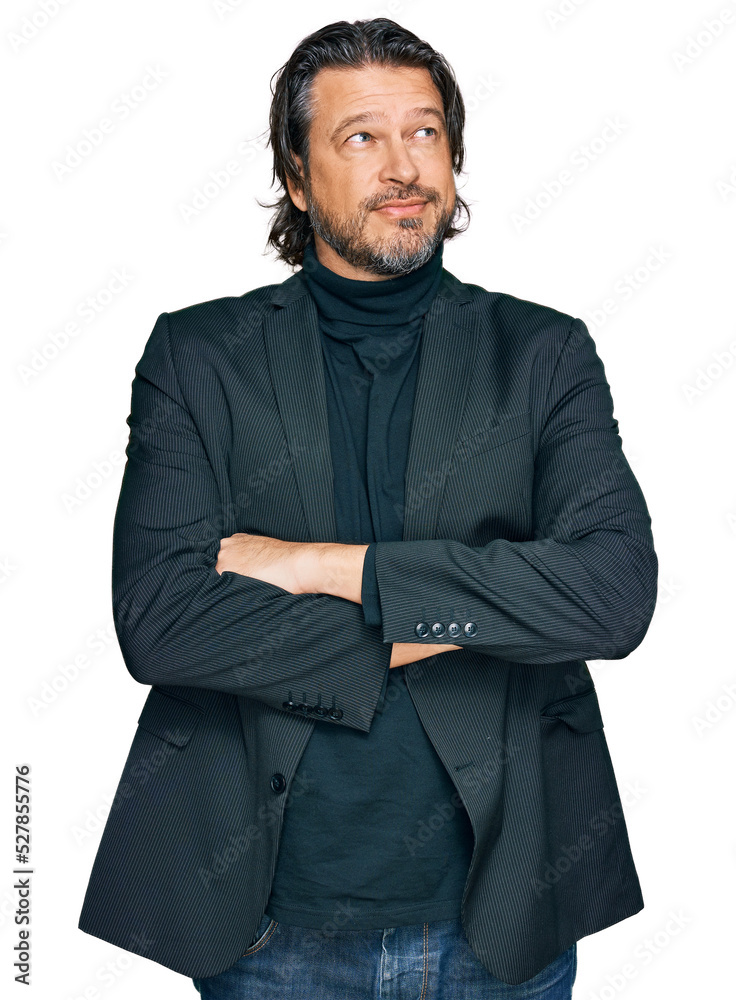 Poster Middle age handsome man wearing business clothes smiling looking to the side and staring away thinking.