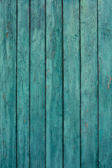 Fototapeta na wymiar Wood background texture. Wooden surface, old boards, blue-green paint, blank retro template for advertising lettering, rough material, grungy textured background closeup.