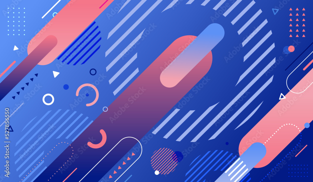 Wall mural abstract background blue and pink gradient geometric elements pattern memphis retro style