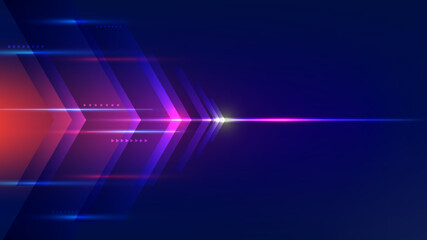 Abstract modern technology futuristic concept high speed movement blue arrows geometric stripe lines with lighting effect on dark background - 527856569