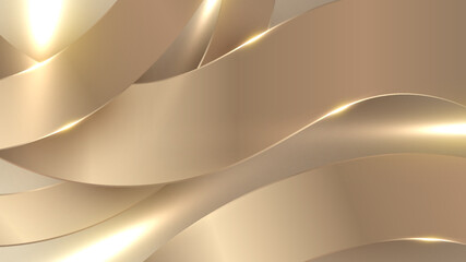Abstract modern luxury 3D golden wave curve bold lines overlapping layered background with lighting effect decoration