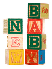 new baby wooden blocks on a transparent background