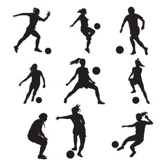 Women soccer player silhouette, Girl player vector, Female soccer football. © DesignLands 
