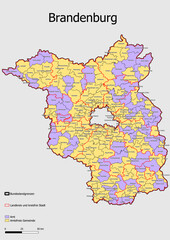 Obraz premium Karte Administrative Gliederung Bundesland Brandenburg Landkreise und kreisfreie Städte