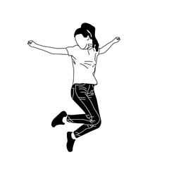 Hand draw happy woman jumping