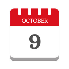 October 9 calendar flat icon
