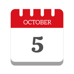 October 5 calendar flat icon