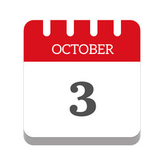 October 3 calendar flat icon